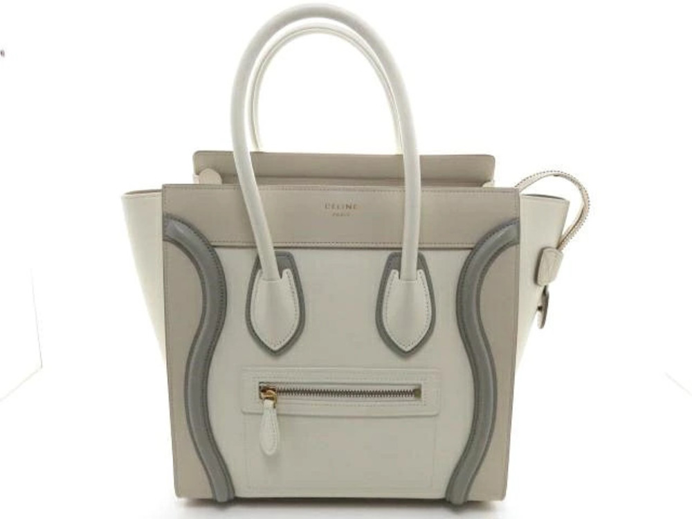 Celine Luggage Tote Calfskin Handbag Ivory White Beige Cream Gray Multicolor